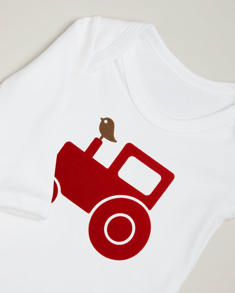 Red Tractor Long Sleeve Bodysuit