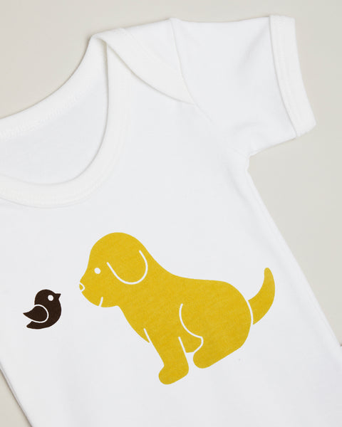 Yellow Puppy Short Sleeve Bodysuit