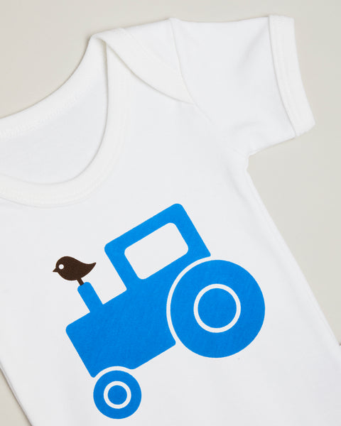 Blue Tractor Short Sleeve Bodysuit