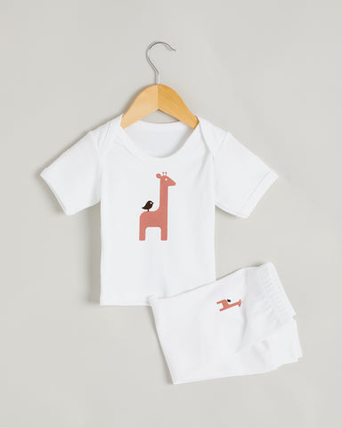 Pink Giraffe Short Sleeve Lounge Set